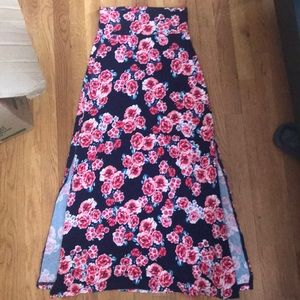 Navy Blue/Pink floral maxi skirt
